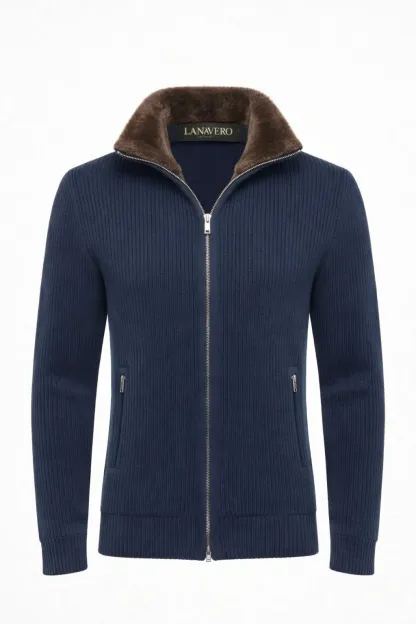 cashmere wool blend cardigan with adjustable fur