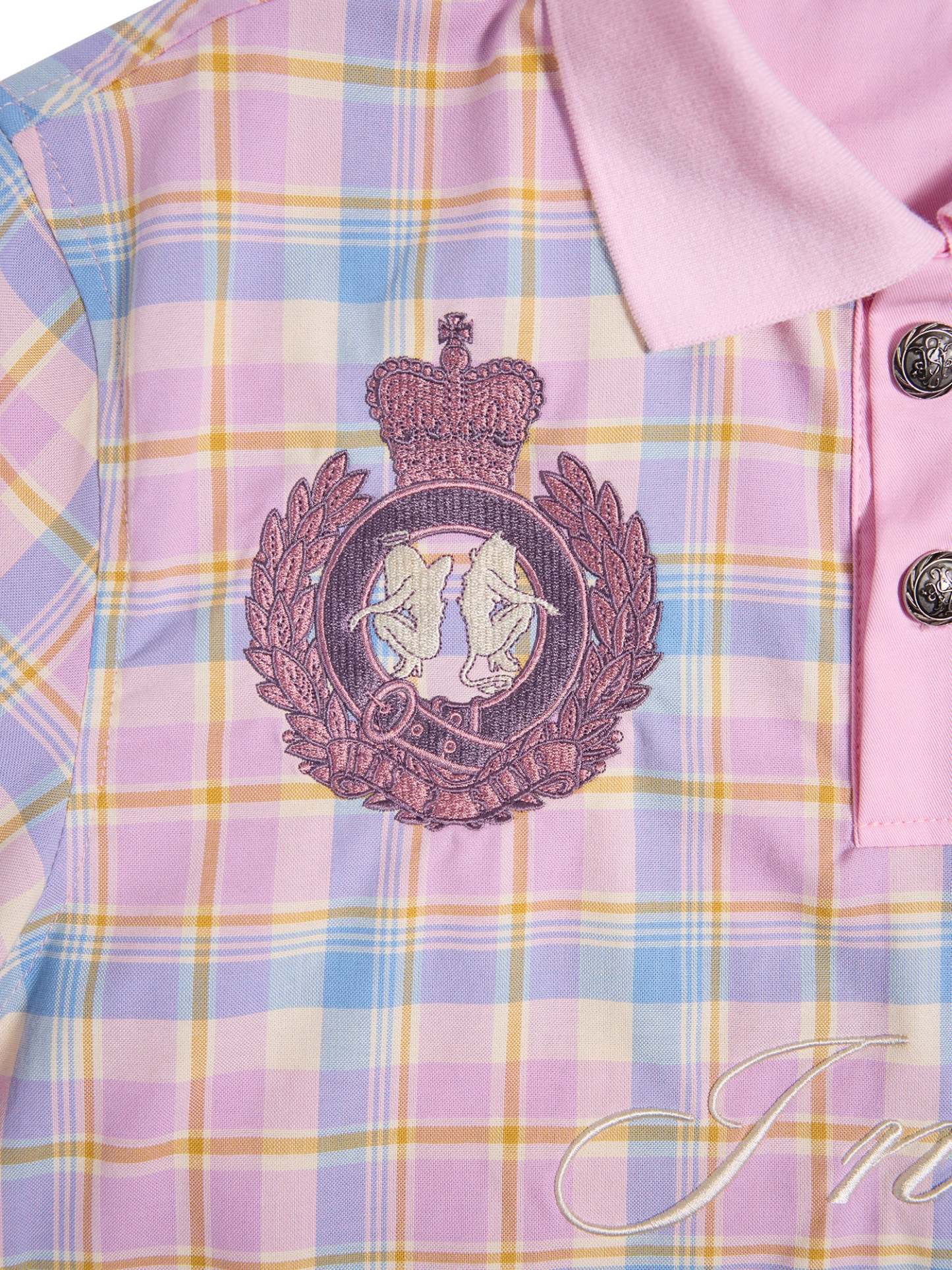 "Dance Floor High" Pink Plaid Embroidered Printed Polo Shirt