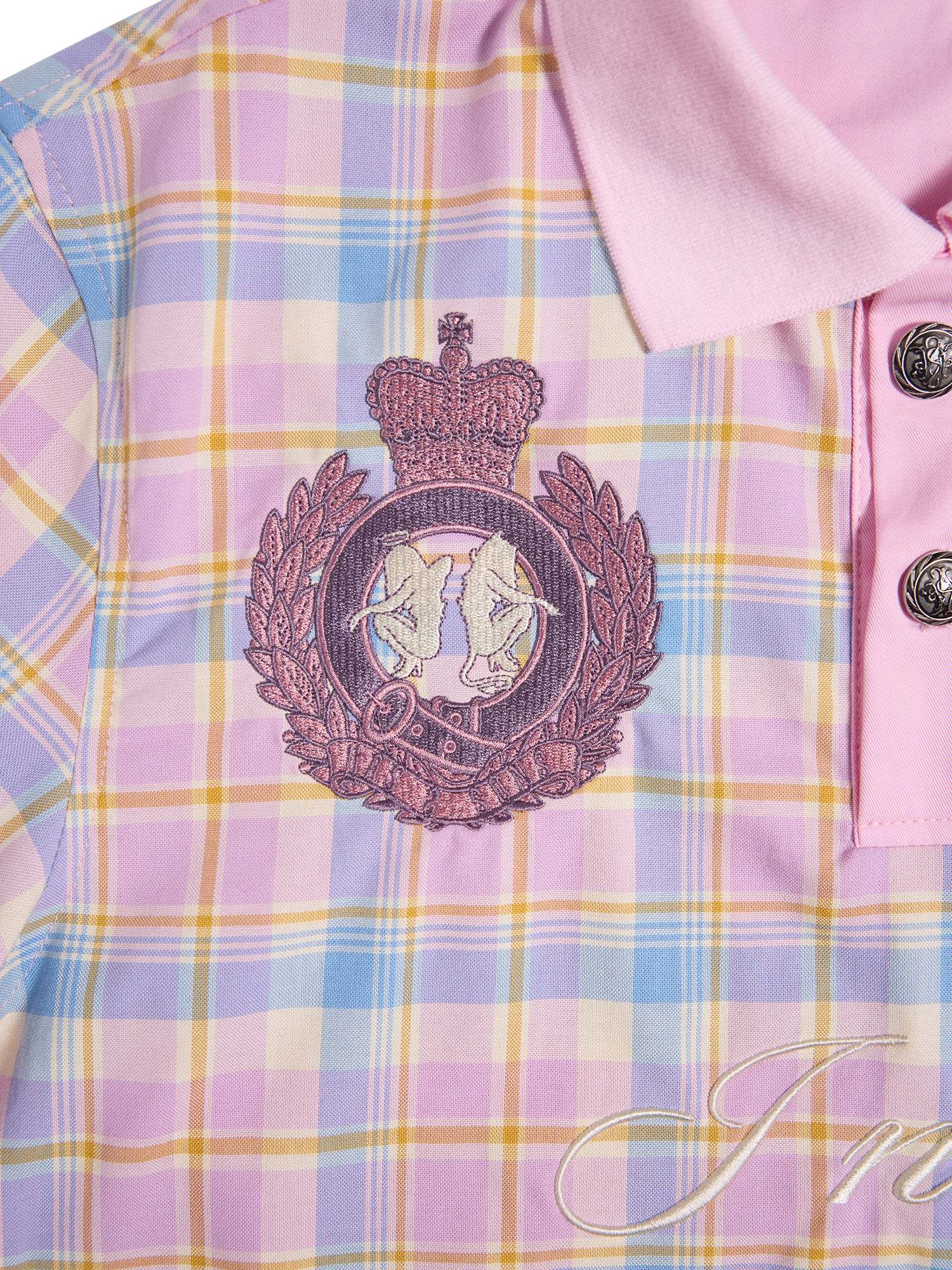 "Dance Floor High" Pink Plaid Embroidered Printed Polo Shirt