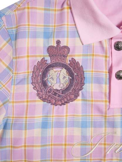"Dance Floor High" Pink Plaid Embroidered Printed Polo Shirt