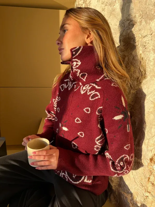 Carla Bandana Zip-Up Sweater