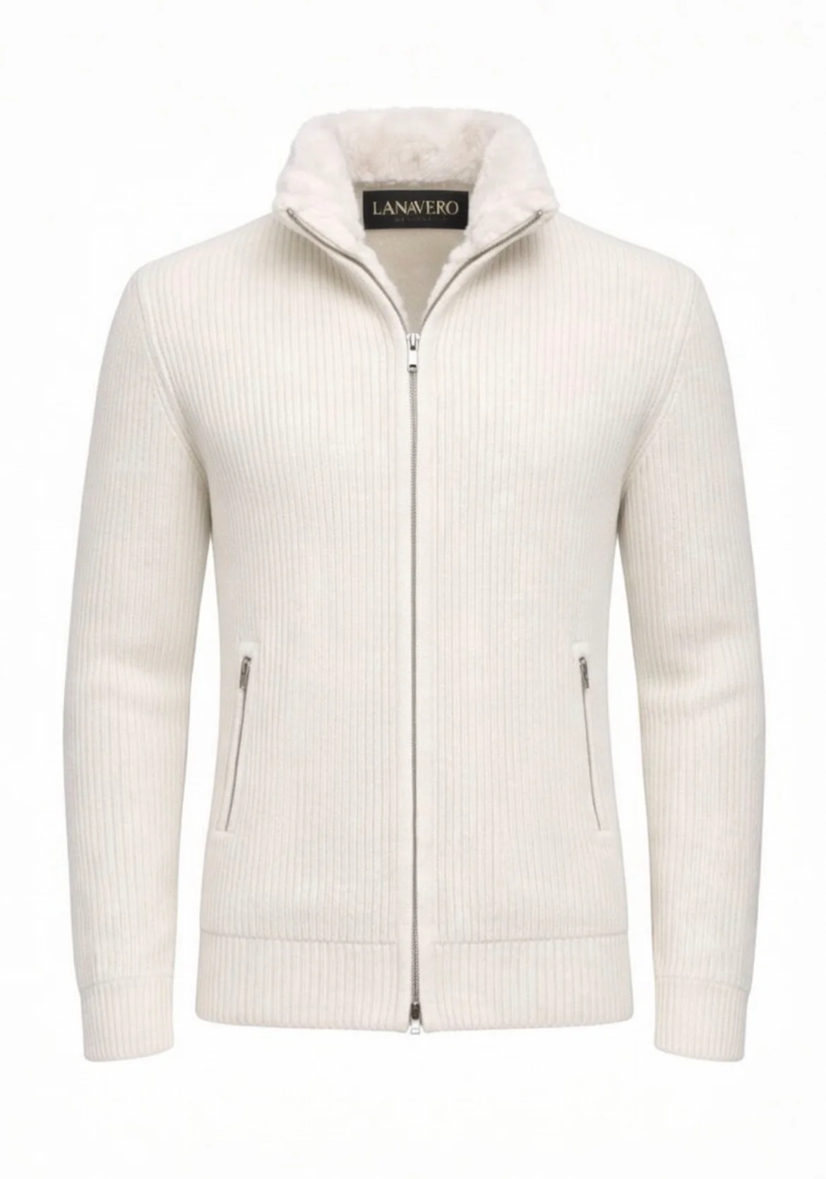 cashmere wool blend cardigan with adjustable fur