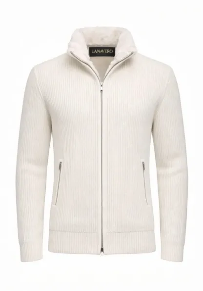 cashmere wool blend cardigan with adjustable fur