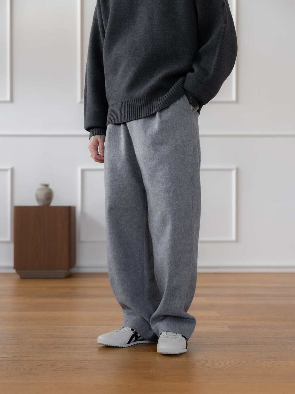Wool-Cashmere Pleated Trousers