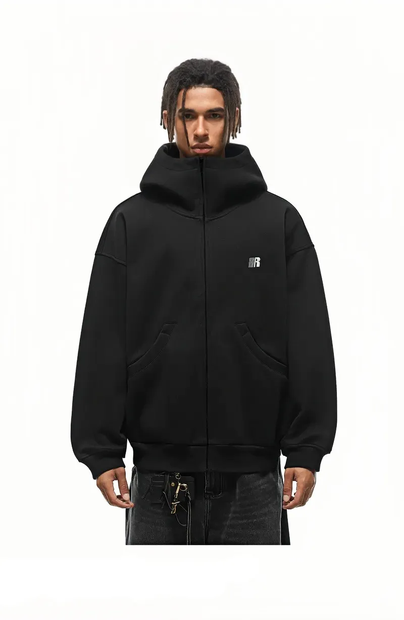 HIGH NECK ZIP UP HOODIE