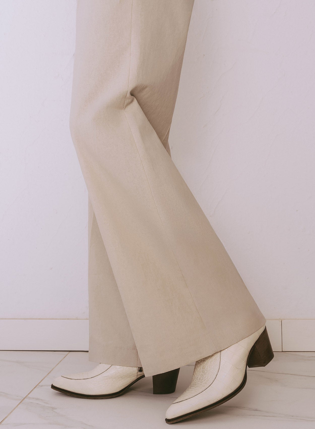 High Waisted Side Buckle Flare Trousers