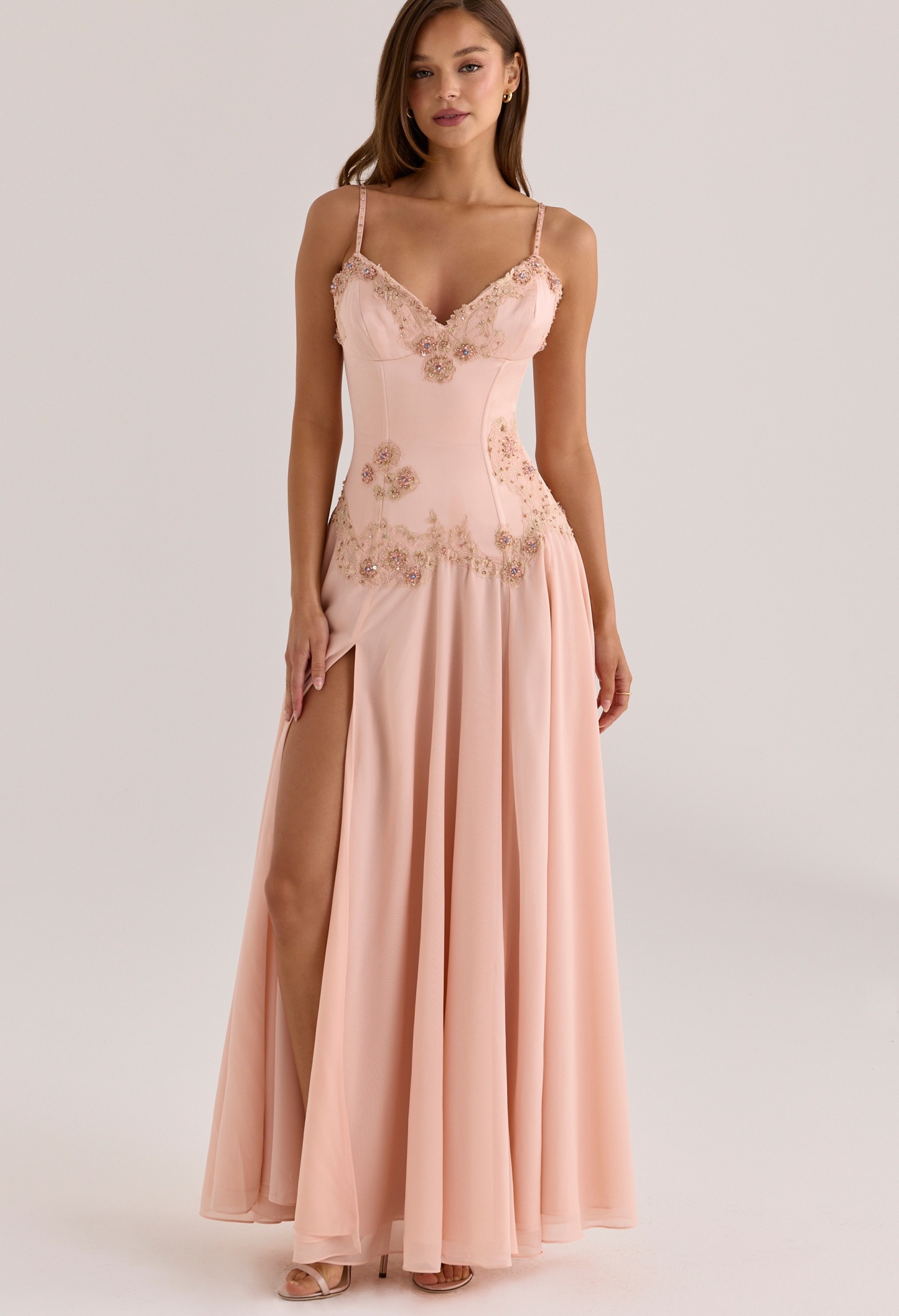 [Copy]Saloma blush satin custom hand beaded embellished maxi dress - limited edition