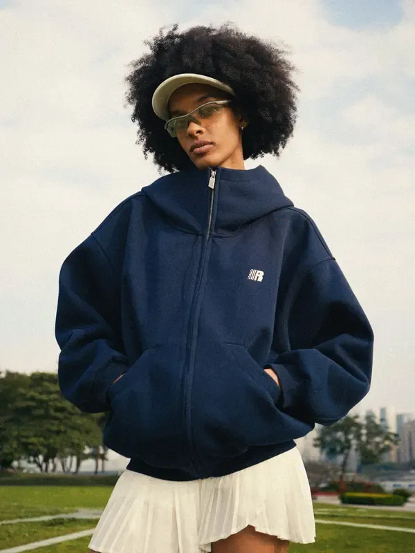 HIGH NECK ZIP UP HOODIE