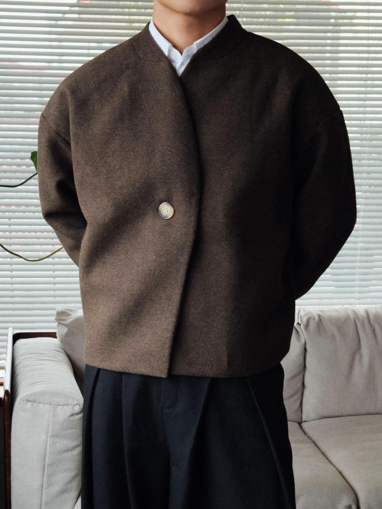 MINIMALIST WOOL COLLARLESS JACKET