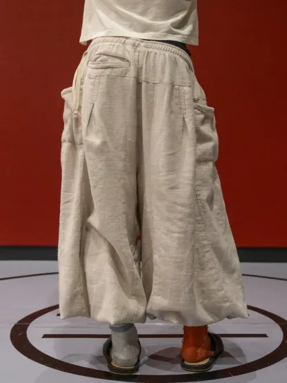 FLAX PLEATED WIDE-LEG PANTS