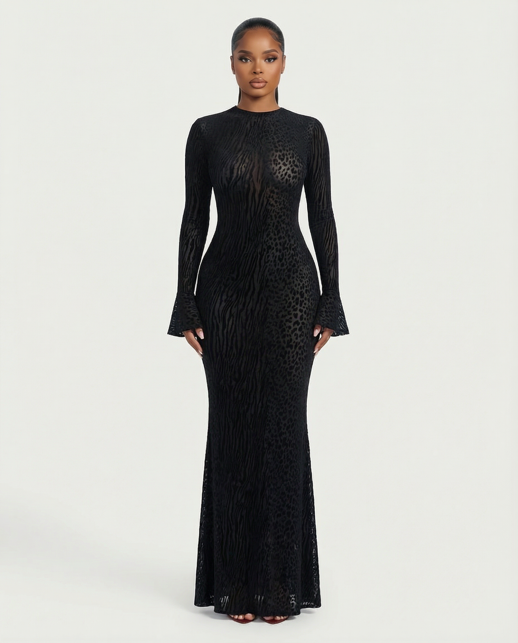 ASHLEY Mesh Open Back Maxi Dress