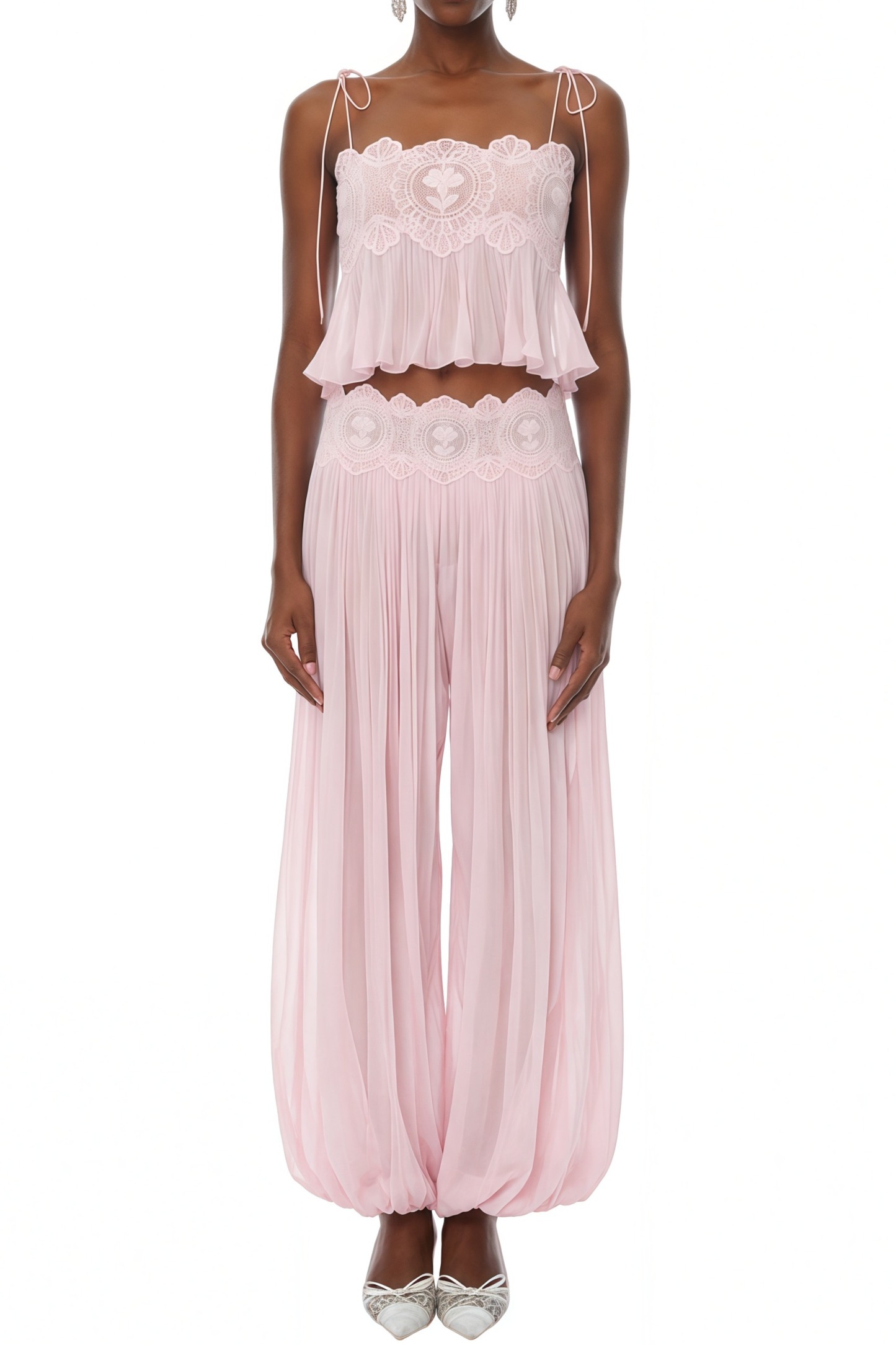ANNABELLE PINK PLEATED RUFFLED TOP & TROUSERS SET