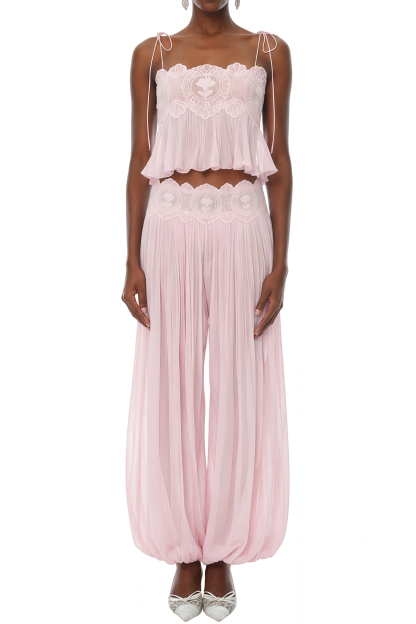 ANNABELLE PINK PLEATED RUFFLED TOP & TROUSERS SET