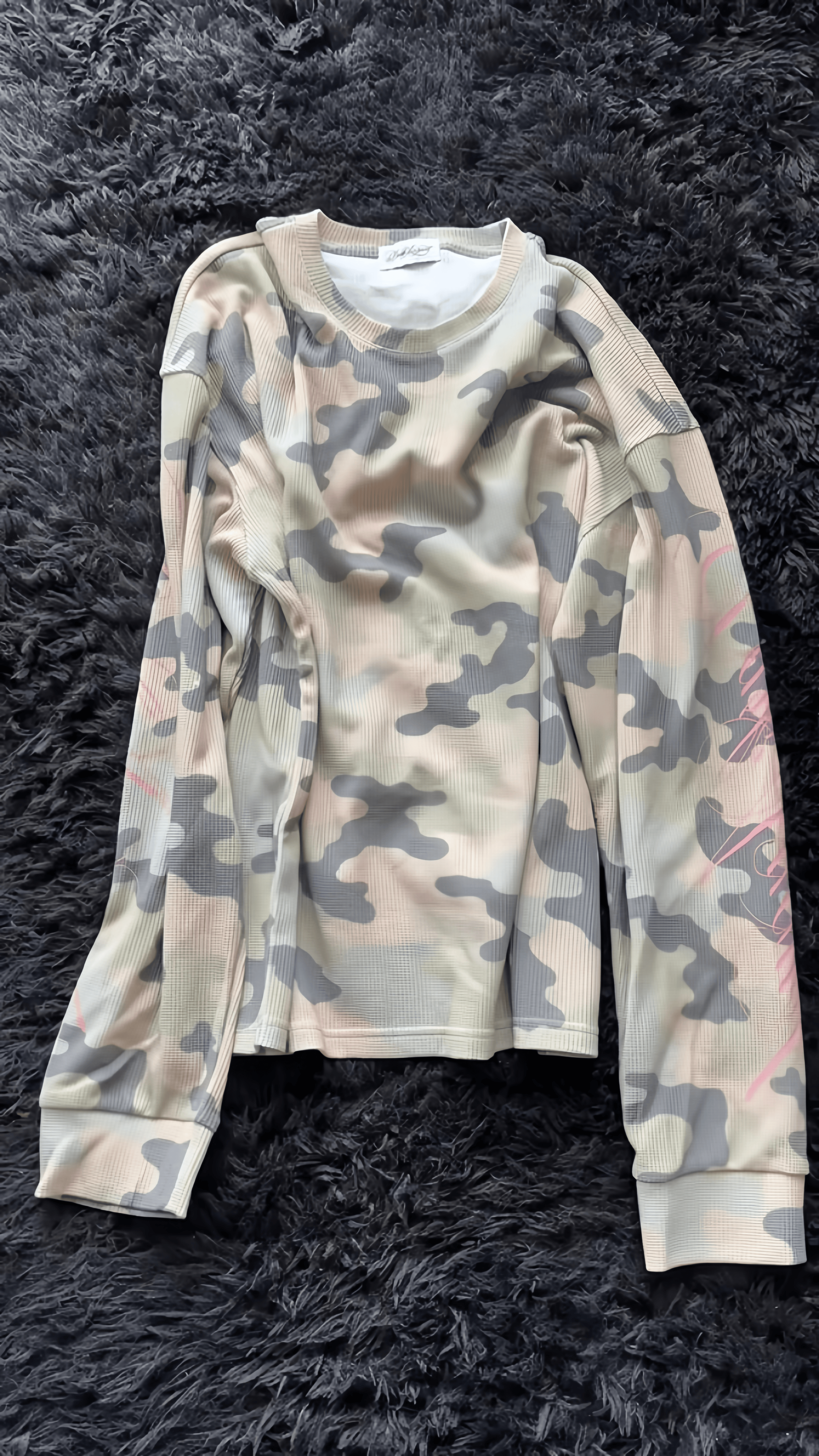  Camo Waffle-Knit Long-Sleeve