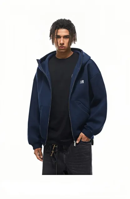 HIGH NECK ZIP UP HOODIE