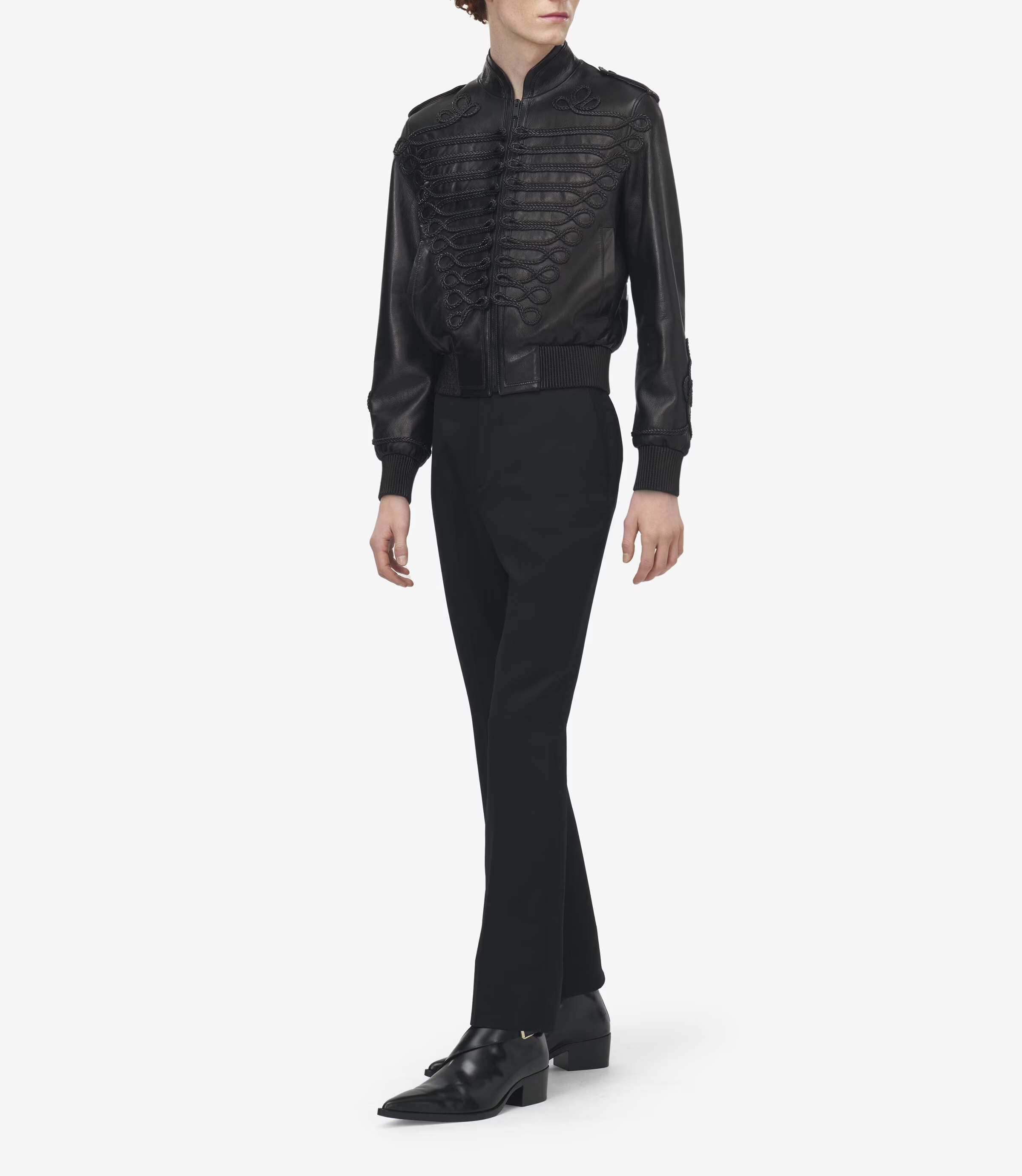 Men's Frogging Embroidery Leather Jacket in Black