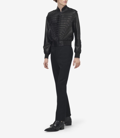 Men's Frogging Embroidery Leather Jacket in Black