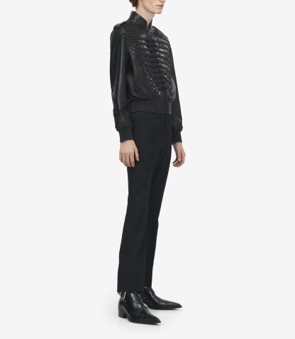 Men's Frogging Embroidery Leather Jacket in Black