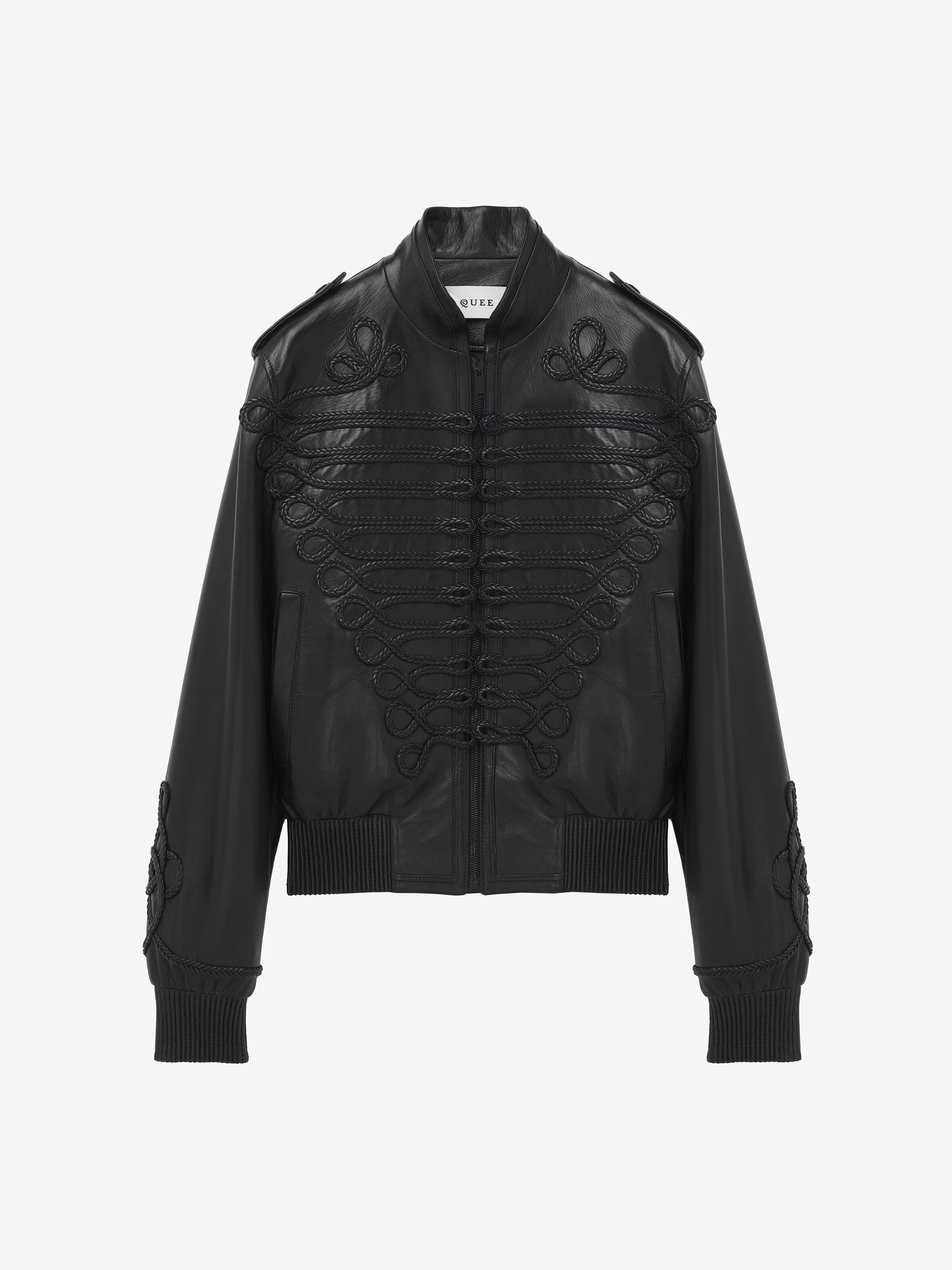 Men's Frogging Embroidery Leather Jacket in Black