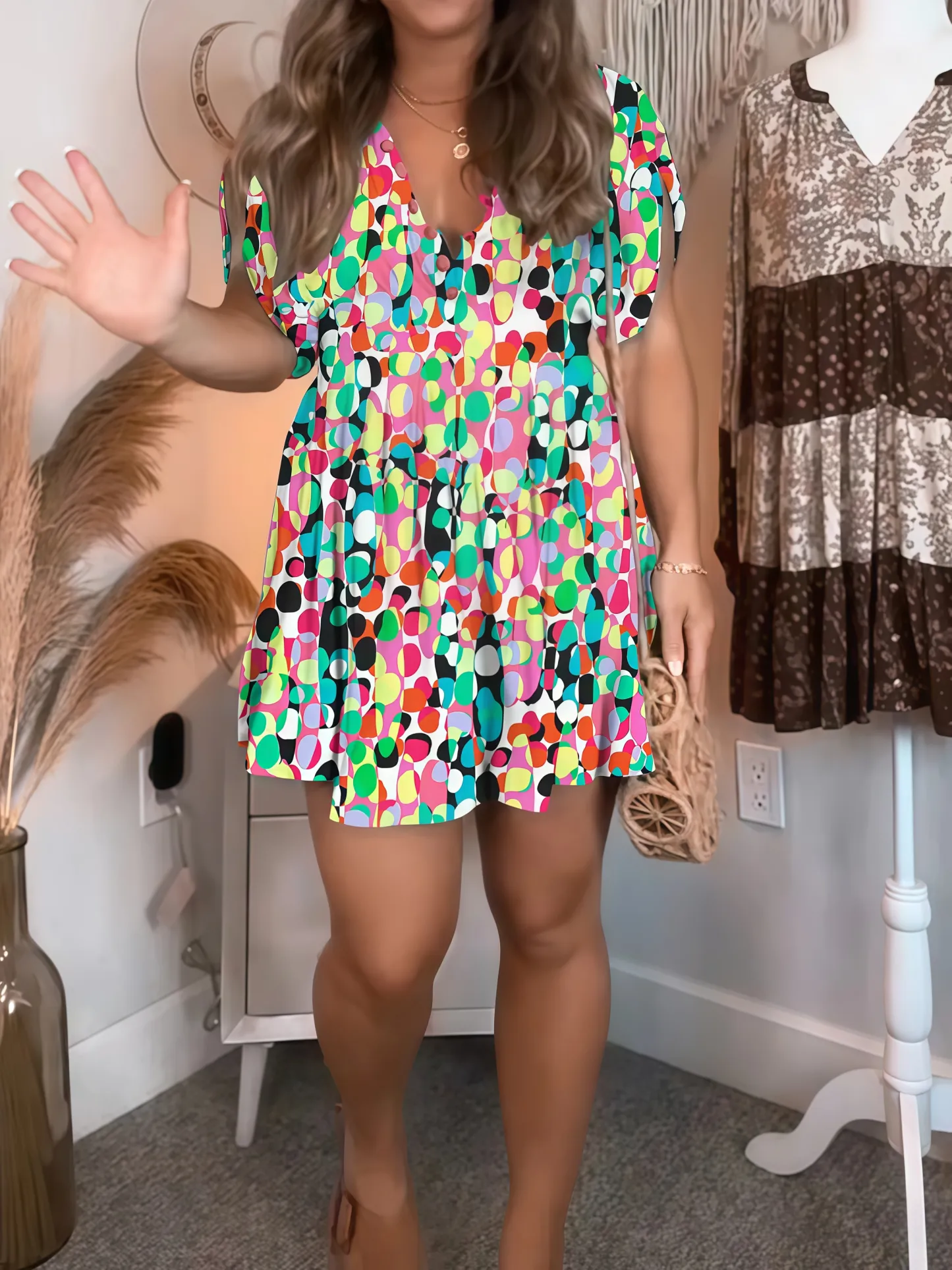 Folds Button Elegant Casual Mini Dress (Buy 2 Free Shipping)