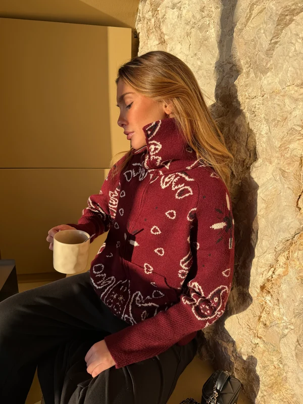 Carla Bandana Zip-Up Sweater