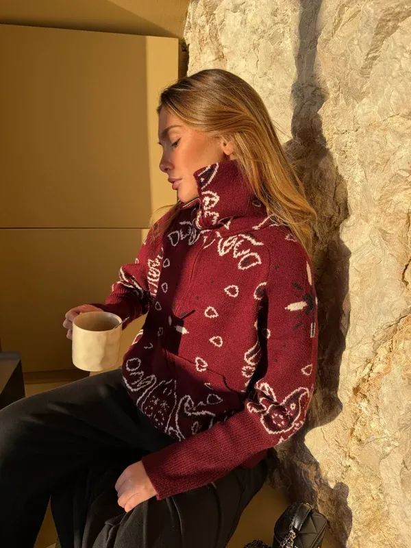 Carla Bandana Zip-Up Sweater