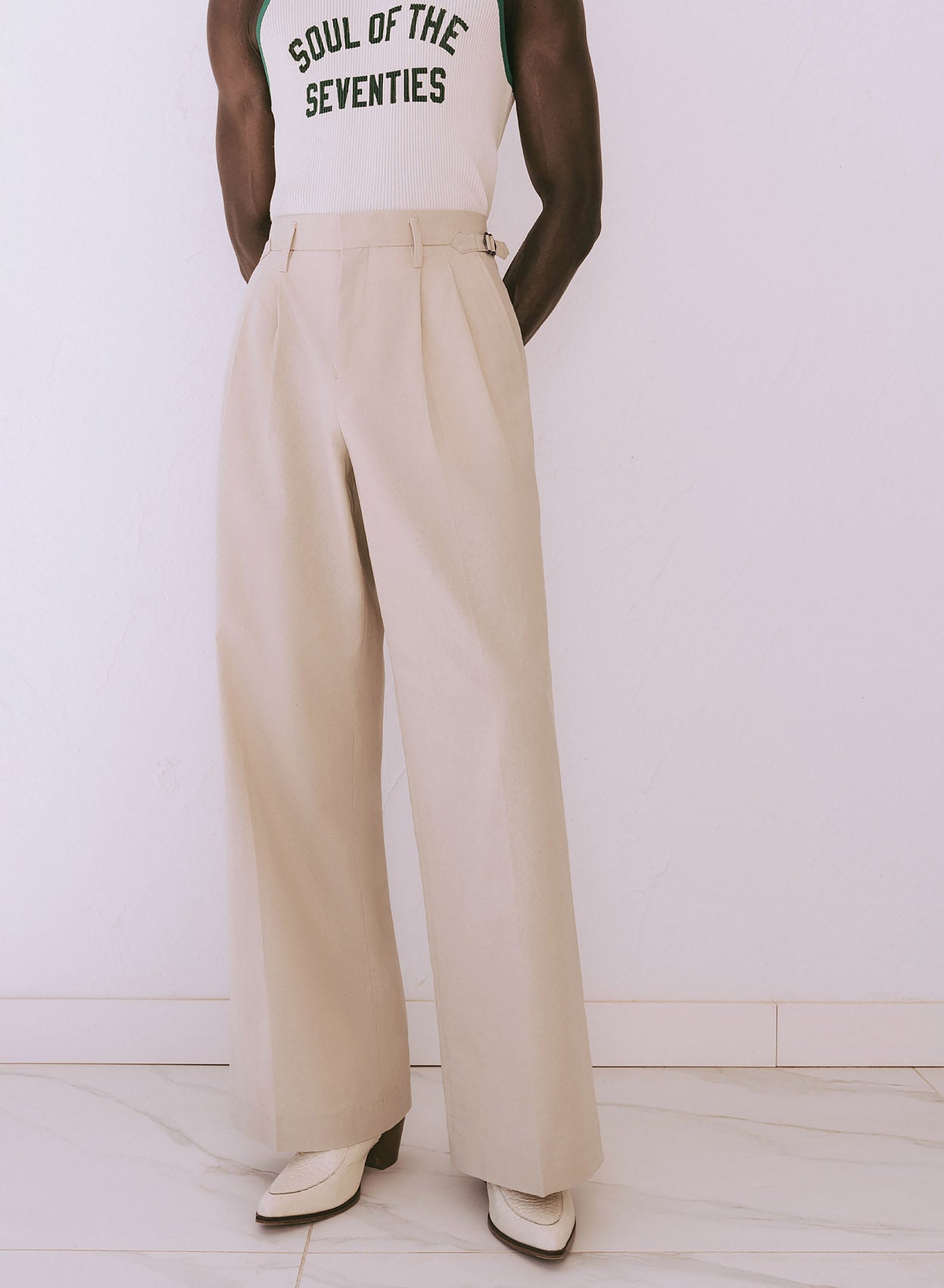 High Waisted Side Buckle Flare Trousers
