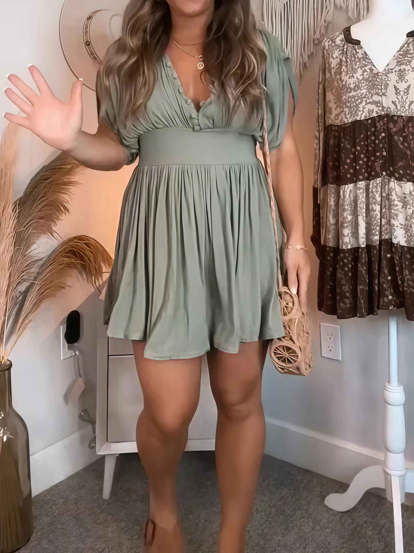 Folds Button Elegant Casual Mini Dress (Buy 2 Free Shipping)