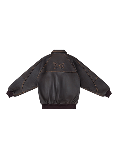 AGED LEATHER JACKET (BROWN)