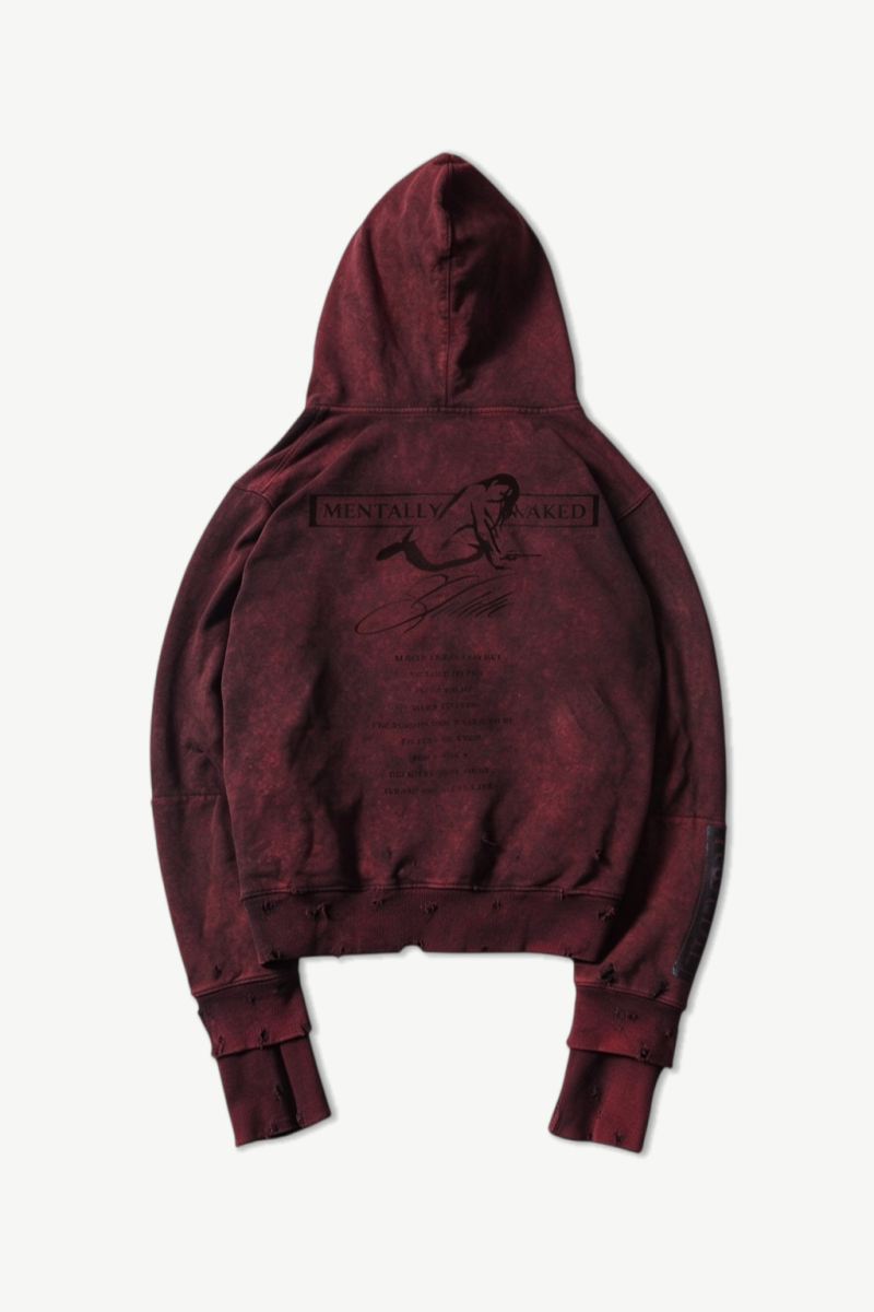 Distressed red zip-up 
