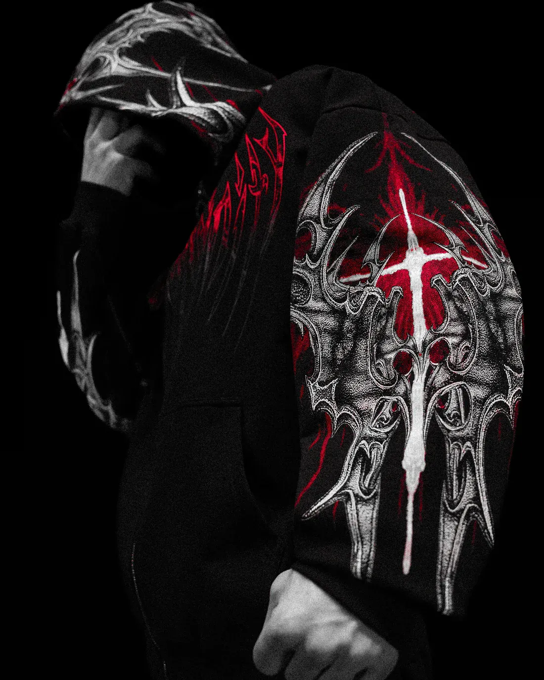 Death Blight Oversized Zip-Up Hoodie [HEAVENLY RED]