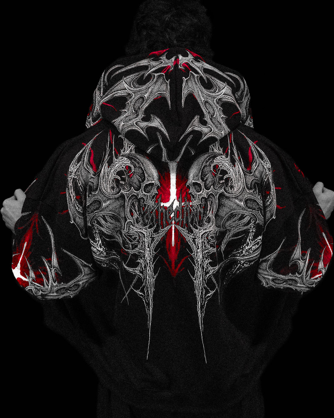 Death Blight Oversized Zip-Up Hoodie [HEAVENLY RED]