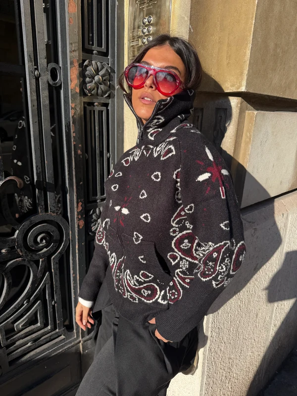 Carla Bandana Zip-Up Sweater