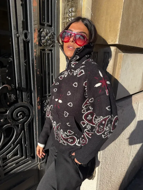 Carla Bandana Zip-Up Sweater