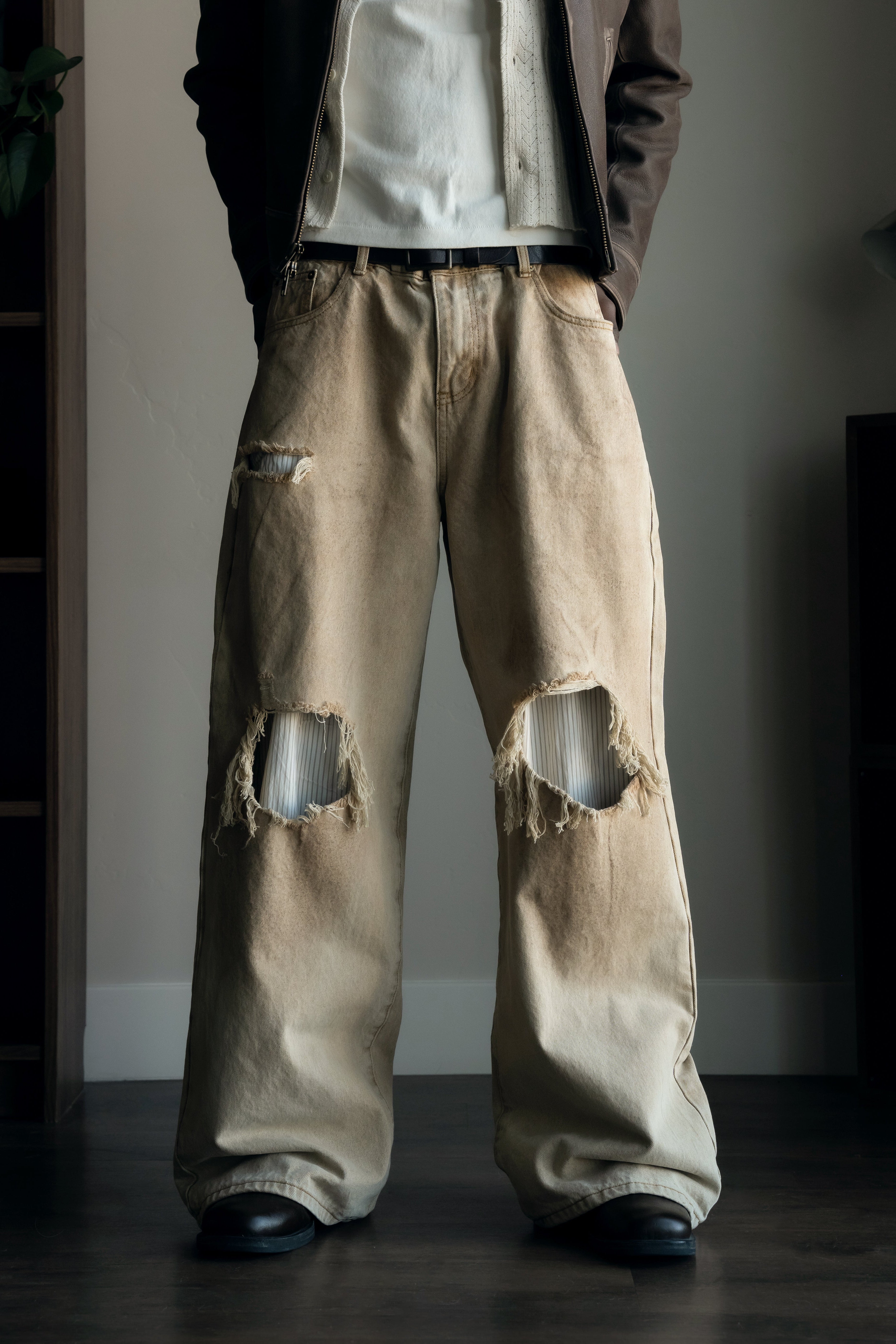 REPAIRED BEIGE ALPINE DENIM