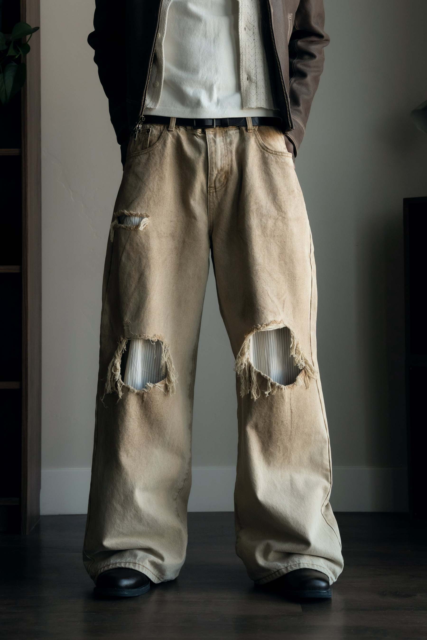 REPAIRED BEIGE ALPINE DENIM