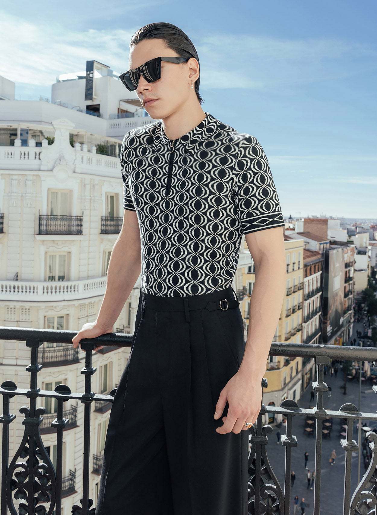 High Waisted Side Buckle Flare Trousers