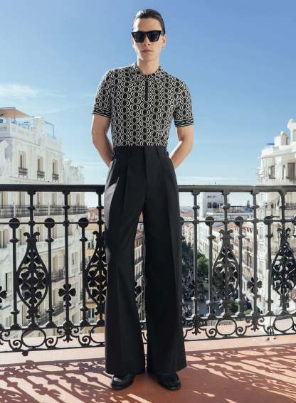 High Waisted Side Buckle Flare Trousers