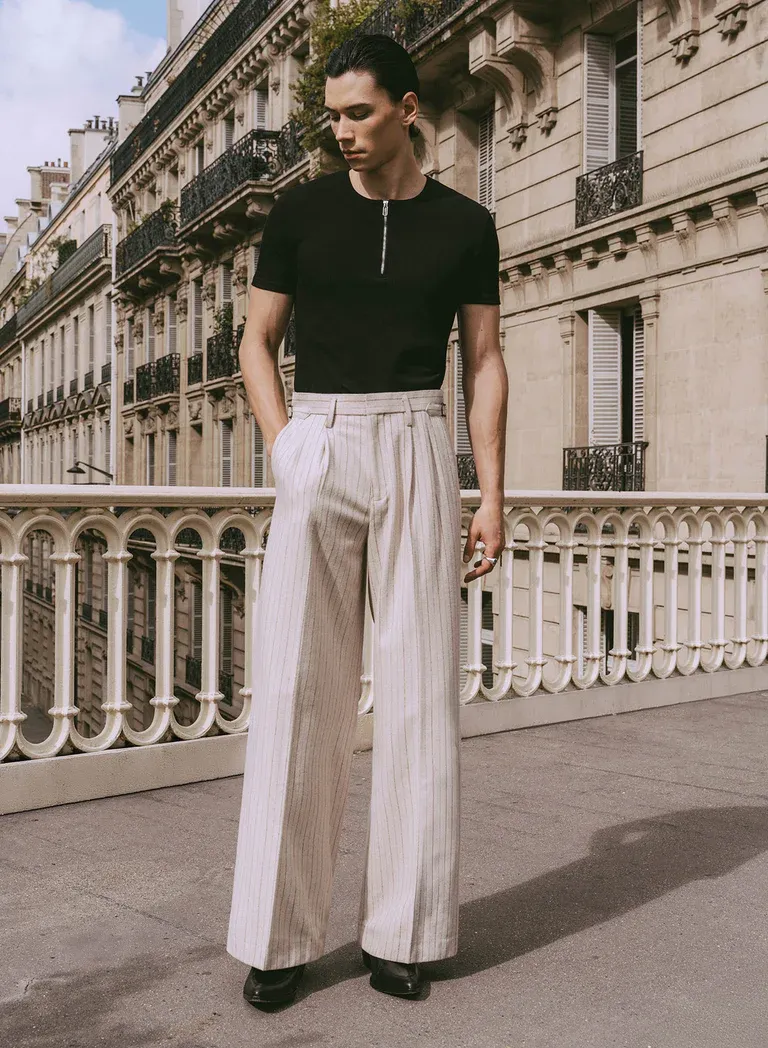 HIGH WAISTED SIDE BUCKLE FLARE TROUSERS