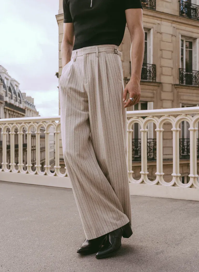 HIGH WAISTED SIDE BUCKLE FLARE TROUSERS
