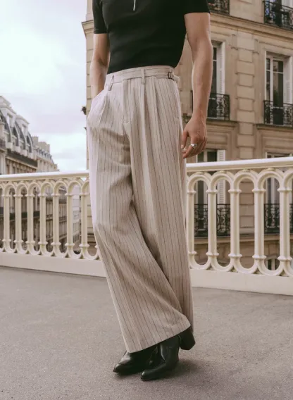 HIGH WAISTED SIDE BUCKLE FLARE TROUSERS