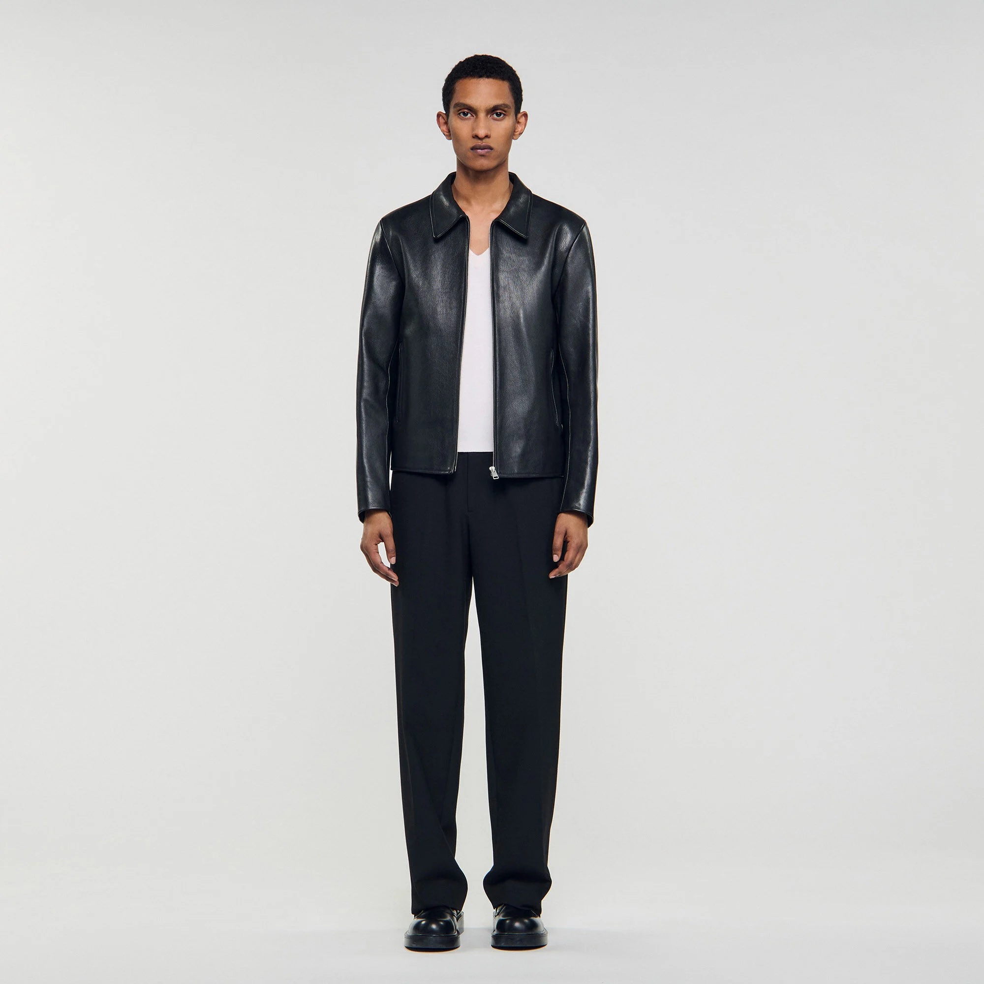 Zip-up leather jacket