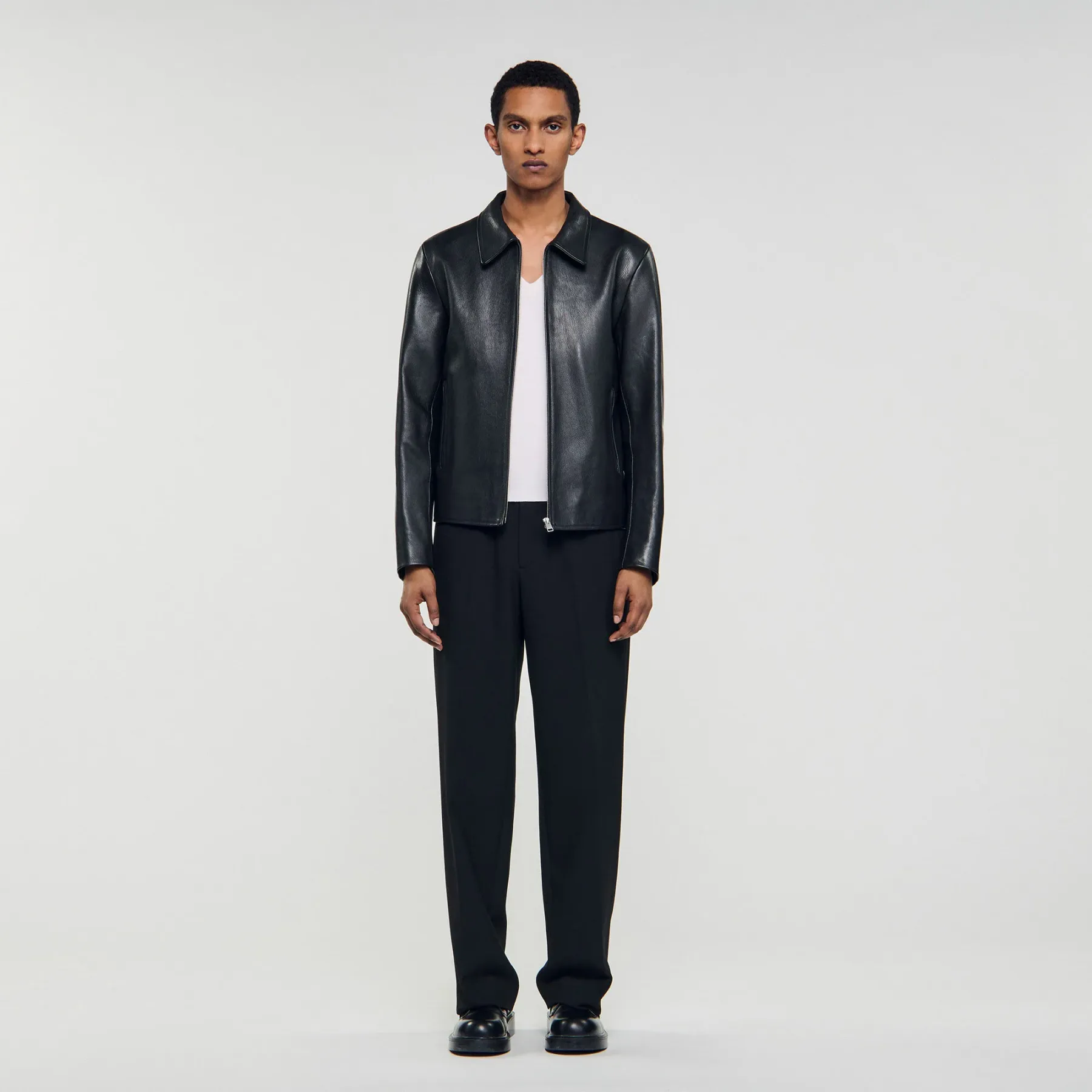 Zip-up leather jacket