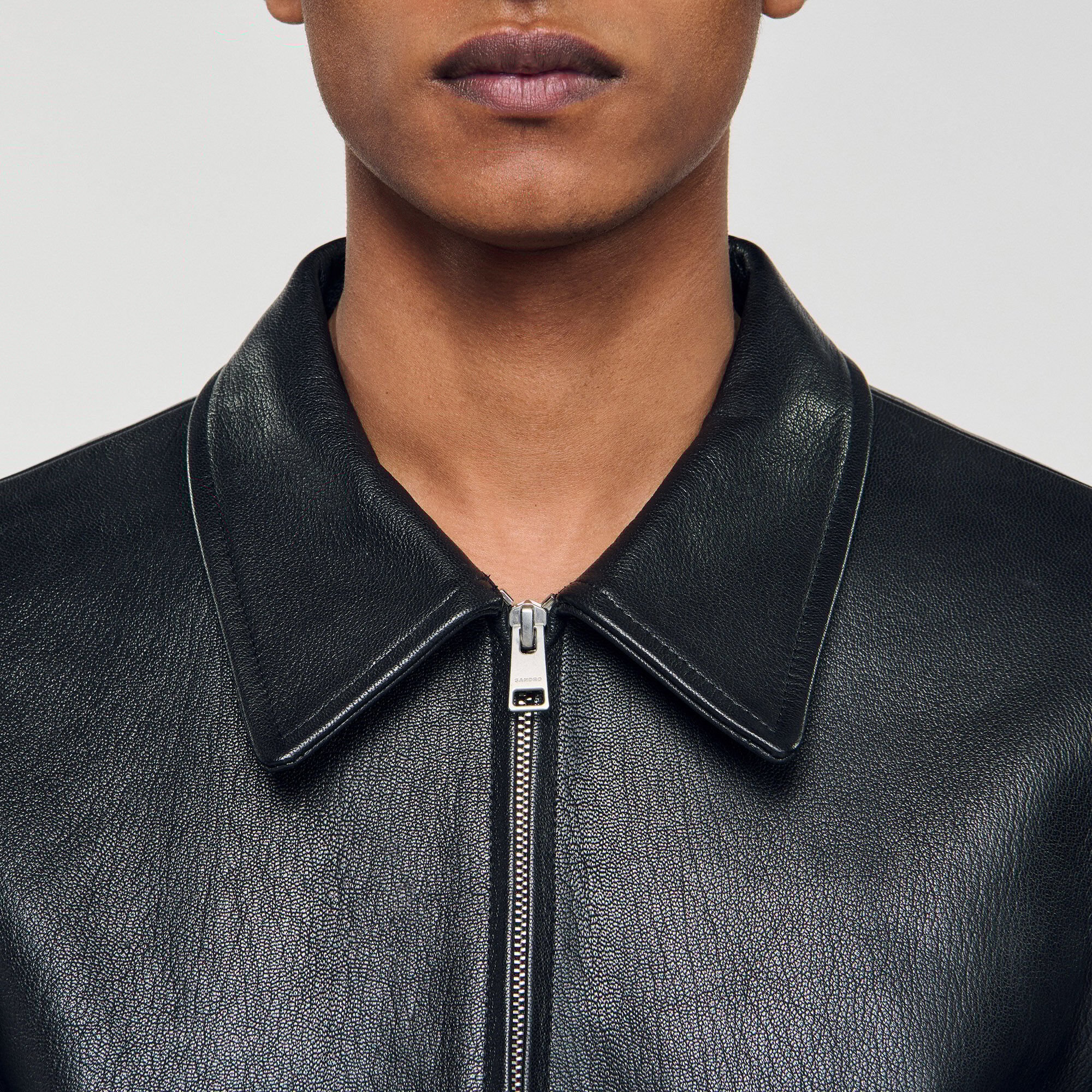 Zip-up leather jacket