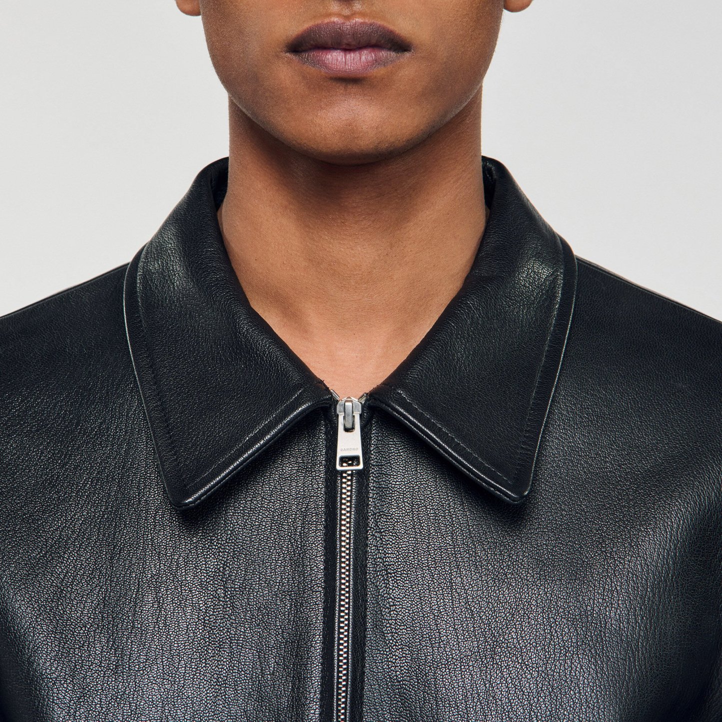 Zip-up leather jacket