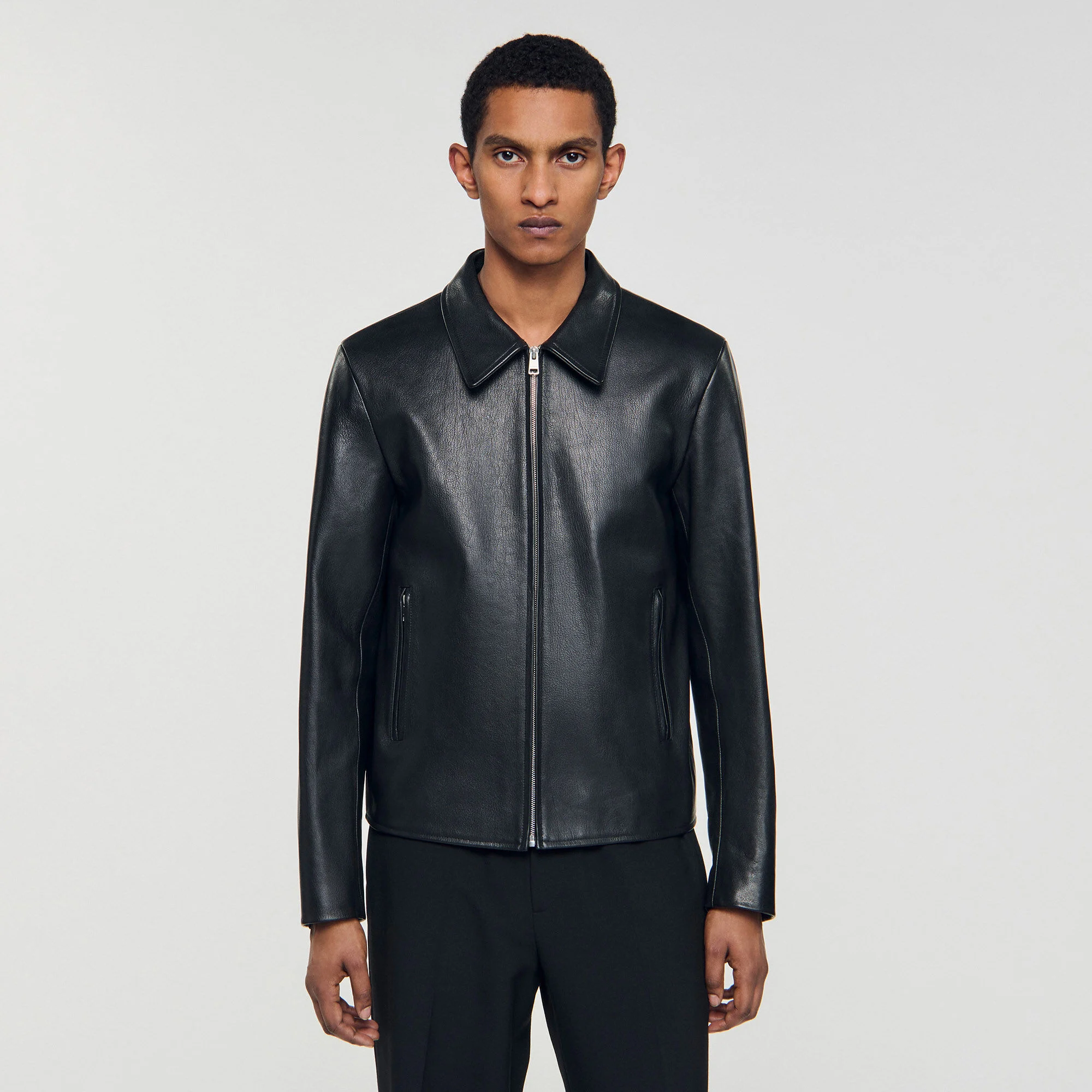 Zip-up leather jacket