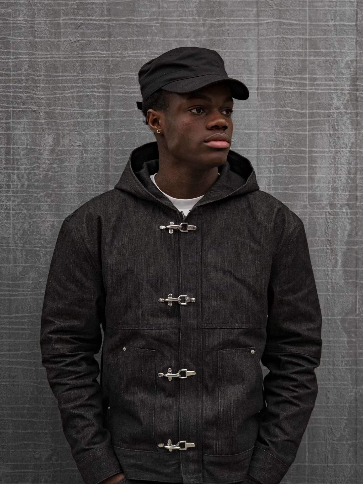 HARDWARE CLASP DENIM HOODED JACKET