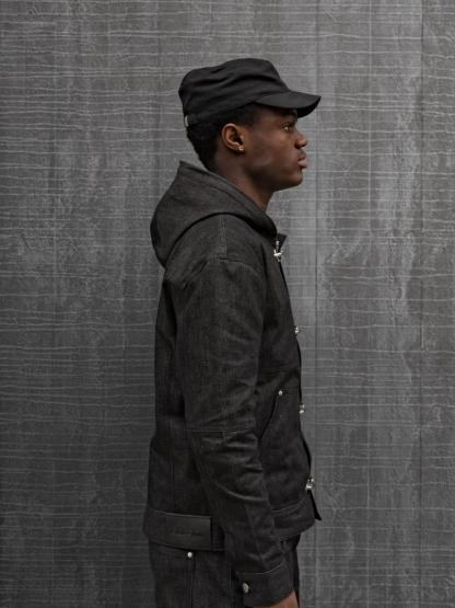 HARDWARE CLASP DENIM HOODED JACKET