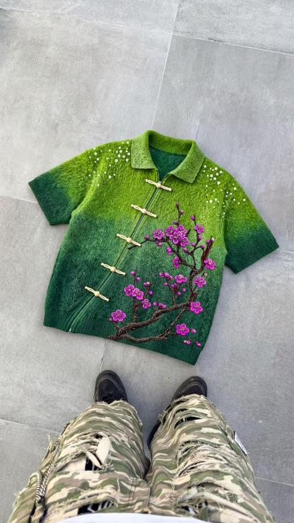 PLUM EMBROIDERED GRADIENT KNIT POLO