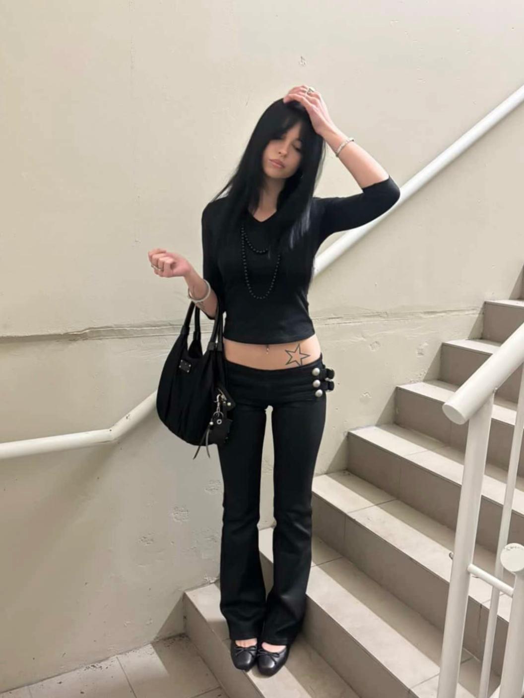 Low Rise Waxed Denim Flare Jeans